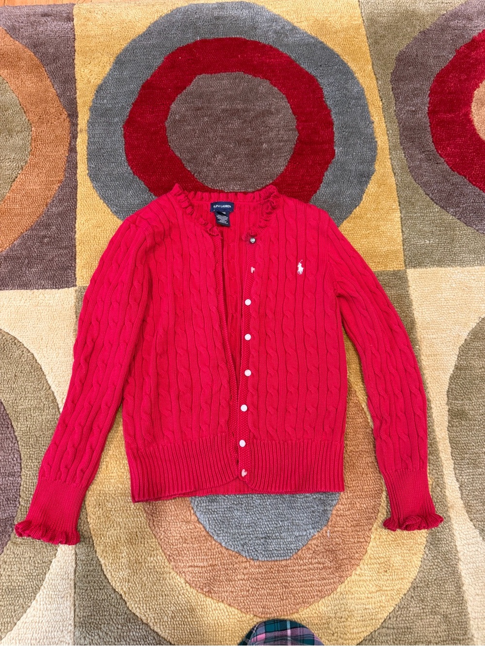 Ralph Lauren Girls Red Cable Knit Sweater Cardigan 100% Cotton Kids Size Large